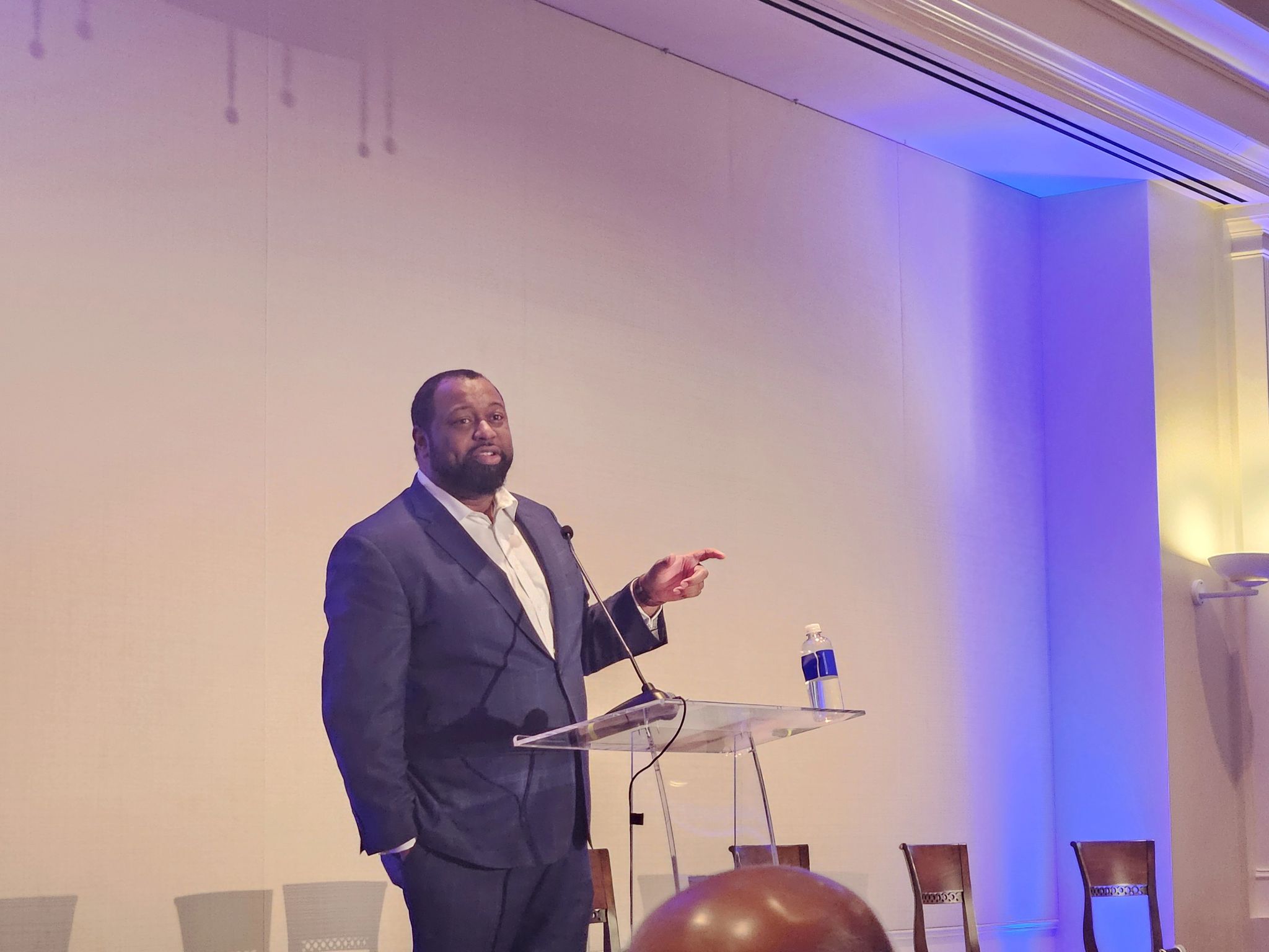 Jay Bailey speaking at the 2024 MLK Day Sunday Supper about Challenging the Status Quo.